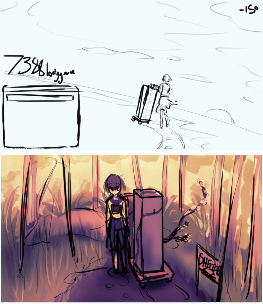 Main menu and main key art WIPs.