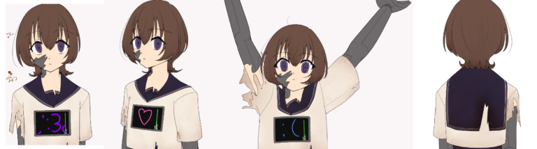 Bust-up progress shots of all four of Merope's poses