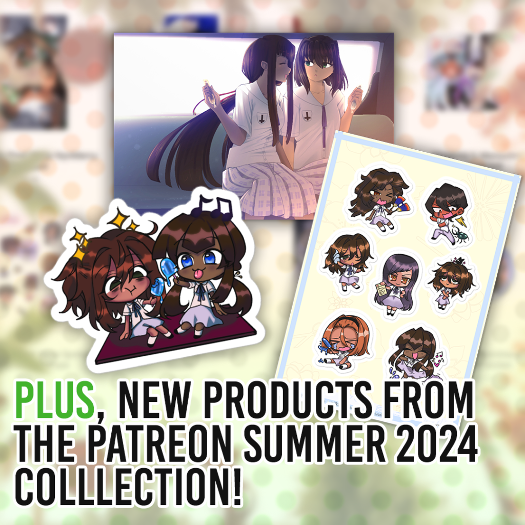 soundless summer merch advertisement. plus, new products from the patreon summer 2024 collection
